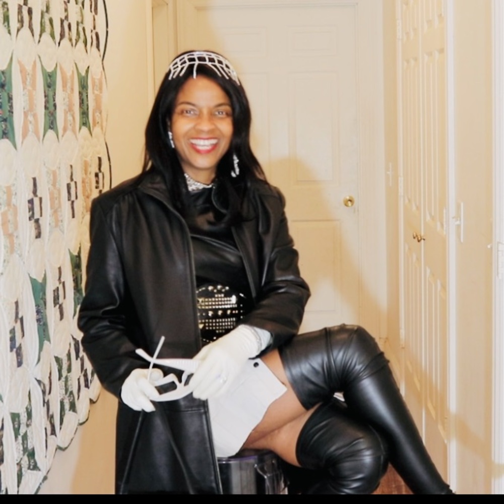 Designer Tiboa Black Leather  Midi Length Pea Coat Jacket Coat  M